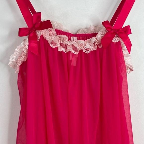 VTG Y2K Victorias Secret Sheer Lace Tank Top M Babydoll Red 90s Coquette Pin Up - Picture 2 of 9